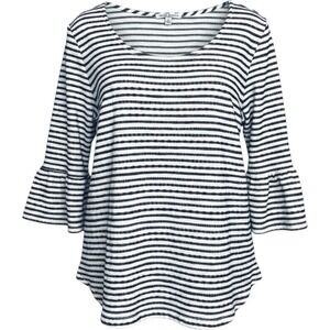 Green Envelope Coastal Striped Bell Sleeve Top Size 3X White Navy‎ Textured Knit